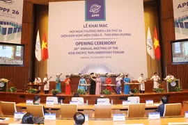 Chương trình nghệ thuật chào mừng Lễ khai mạc Hội nghị Thường niên lần thứ 26 Diễn đàn Nghị viện châu Á-Thái Bình Dương (APPF-26). (Ảnh: Trọng Đức/TTXVN)