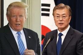 Tổng thống Hàn Quốc Moon Jae-in (phải) và người đồng cấp Mỹ Donald Trump. (Nguồn: Daily Express)