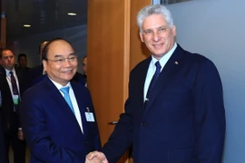 Thủ tướng Nguyễn Xuân Phúc gặp Chủ tịch Hội đồng Nhà nước Cuba Miguel Diaz-Canel. (Ảnh: Thống Nhất/TTXVN)