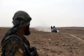 Lực lượng Chính phủ Syria tuần tra tại Sawwan, tỉnh Aleppo khi chuẩn bị tiến vào sân bay quân sự Abu al-Zuhur thuộc tỉnh Idlib ngày 19/11. (Nguồn: AFP/ TTXVN)