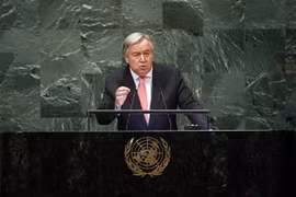Tổng Thư ký Liên hợp quốc Antonio Guterres phát biểu tại lễ khai mạc phiên họp cấp cao Đại hội đồng Liên hợp quốc khóa 73 ở New York (Mỹ) ngày 25/9/2018. (Ảnh: THX/TTXVN)