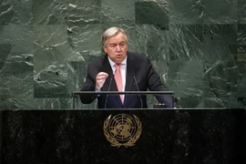 Tổng Thư ký Liên hợp quốc Antonio Guterres phát biểu tại lễ khai mạc phiên họp cấp cao Đại hội đồng Liên hợp quốc khóa 73 ở New York (Mỹ) ngày 25/9/2018. (Ảnh: THX/TTXVN)