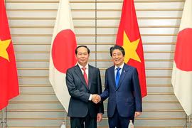 Chủ tịch nước Trần Đại Quang và Thủ tướng Nhật Bản Shinzo Abe tại buổi hội đàm. (Ảnh: Nhan Sáng/TTXVN)