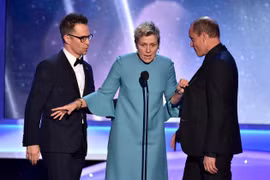 Sam Rockwell, Frances McDormand và Woody Harrelson tại lễ trao giải. (Nguồn: thejournal.ie)