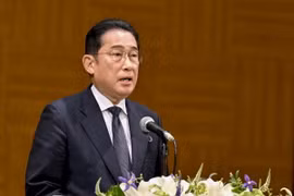 Thủ tướng Nhật Bản Fumio Kishida trong một cuộc họp báo ở Hiroshima. (Ảnh: Kyodo/TTXVN)