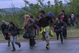  Người tị nạn Syria tìm cách vượt biên trái phép qua khu vực biên giới Hy Lạp-Macedonia. (Nguồn: AFP/TTXVN)