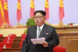 Nhà lãnh đạo Kim Jong-Un phát biểu tại ngày họp thứ hai Đại hội Đảng Lao động Triều Tiên ở Bình Nhưỡng. (Nguồn: EPA/TTXVN)