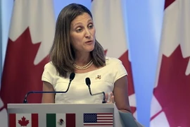 Ngoại trưởng Canada Chrystia Freeland tại cuộc họp báo sau vòng 2 đàm phán NAFTA tại Mexico City, Mexico ngày 5/9. (Nguồn: AFP/TTXVN)