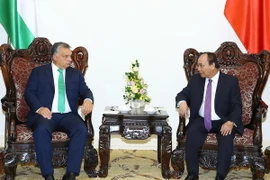 Thủ tướng Nguyễn Xuân Phúc và Thủ tướng Hungary Orbán Viktor hội đàm hẹp tại Trụ sở Chính phủ, sáng 25/9. (Ảnh: Thống Nhất/TTXVN)