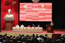 Ông Trần Quốc Vượng, Ủy viên Bộ Chính trị, Thường trực Ban Bí thư phát biểu khai mạc hội thảo. (Ảnh: Phương Hoa/TTXVN)