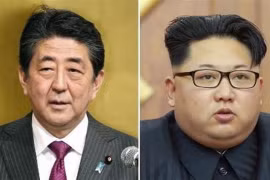 Thủ tướng Nhật Bản Shizo Abe (trái) và nhà lãnh đạo Triều Tiên Kim Jong-un. (Ảnh: Kyodo/TTXVN)