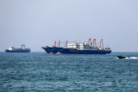 Tàu chở hàng tại khu vực vùng Vịnh, ngoài khơi thành phố cảng Bandar Abbas của Iran. (Ảnh: AFP/TTXVN)