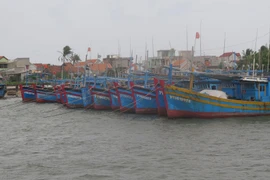 Các tàu thuyền đánh bắt thủy sản neo đậu tránh bão tại cảng cá Đông Tác, phường Phú Đông, thành phố Tuy Hòa, Phú Yên. (Ảnh: Phạm Cường/TTXVN)