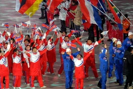 Đoàn vận động viên Triều Tiên tại lễ bế mạc Olympic PyeongChang, Hàn Quốc ngày 25/2/2018. (Nguồn: Yonhap/TTXVN)