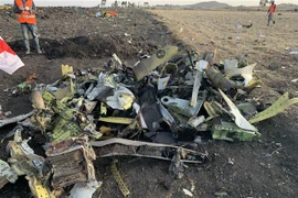Hiện trường vụ rơi máy bay của hãng hàng không Ethiopian Airlines ở cách thủ đô Addis Ababa của Ethiopia 50km về phía đông, ngày 10/3/2019. (Ảnh: THX/TTXVN)