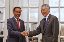 Thủ tướng Singapore Lý Hiển Long và Tổng thống Indonesia Joko Widodo trong cuộc gặp ngày 8/10. (Nguồn: todayonline.com)