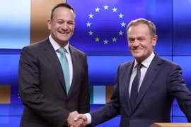 Chủ tịch Hội đồng châu Âu Donald Tusk (phải) và Thủ tướng Ireland Leo Varadkar. (Nguồn: Reuters)