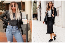 Vi vu lễ Giáng sinh với bản phối trang phục đỏm dáng của áo khoác da