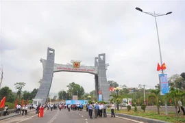 Các đại biểu tham quan công trình Quốc môn. (Ảnh: Hoài Nam/TTXVN)
