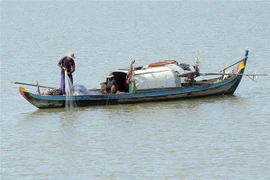 Ngư dân đánh bắt cá trên sông Mekong. (Ảnh: AFP/TTXVN)