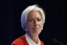 Bà Christine Lagarde trong cuộc họp báo tại hội nghị Mùa Xuân IMF và Ngân hàng Thế giới (WB) ở Washington D.C. (Ảnh: THX/TTXVN)