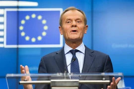 Chủ tịch Hội đồng châu Âu EC Donald Tusk tại cuộc họp báo ở Brussels, Bỉ. (Ảnh: THX/TTXVN)