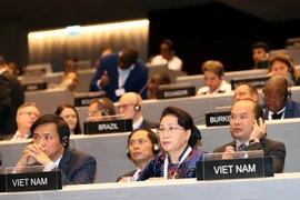 Chủ tịch Quốc hội Nguyễn Thị Kim Ngân và Đoàn đại biểu cấp cao Quốc hội Việt Nam tham dự Phiên họp toàn thể của Hội nghị. (Ảnh: Trọng Đức/TTXVN)