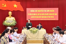Chủ tịch Quốc hội Nguyễn Thị Kim Ngân phát biểu kết luận tại buổi làm việc. (Ảnh: Trọng Đức/TTXVN)