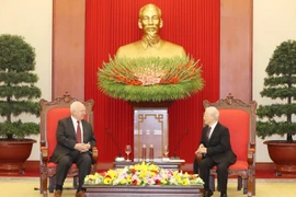 Tổng Bí thư, Chủ tịch nước Nguyễn Phú Trọng tiếp Đại sứ Liên bang Nga tại Việt Nam Konstantin Vasilievich Vnukov. (Ảnh: Trí Dũng/TTXVN)