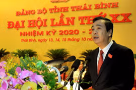 Ông Ngô Đông Hải, Ủy viên dự khuyết Trung ương Đảng, Bí thư Tỉnh ủy Thái Bình phát biểu tại Đại hội. (Ảnh: Thế Duyệt/TTXVN)