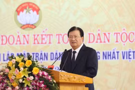Phó Thủ tướng Trịnh Đình Dũng phát biểu với nhân dân thôn Bắc Sơn, xã Bắc Bình, huyện Lập Thạch, tỉnh Vĩnh Phúc. (Ảnh: Văn Điệp/TTXVN)