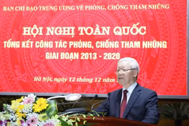 Tổng Bí thư, Chủ tịch nước Nguyễn Phú Trọng, Trưởng Ban Chỉ đạo Trung ương về phòng, chống tham nhũng phát biểu kết luận hội nghị. (Ảnh: Phương Hoa/TTXVN)