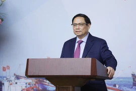 Thủ tướng Phạm Minh Chính chủ trì Hội nghị trực tuyến về phòng, chống khai thác hải sản bất hợp pháp. (Ảnh: Dương Giang/TTXVN)