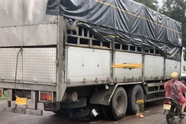 Hiện trường vụ tai nạn giao thông nghiêm trọng khiến 3 người tử vong. (Ảnh: TTXVN phát)