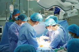 Các bác sỹ Bệnh viện Chợ Rẫy Thành phố Hồ Chí Minh tiến hành lấy tạng từ người hiến tạng. (Ảnh: TTXVN phát)