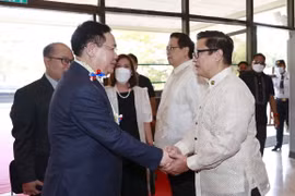 Chủ tịch Quốc hội Vương Đình Huệ với các Hạ nghị sỹ Philippines. (Ảnh: Doãn Tấn/TTXVN)