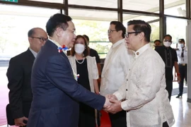 Chủ tịch Quốc hội Vương Đình Huệ với các Hạ nghị sỹ Philippines. (Ảnh: Doãn Tấn/TTXVN)