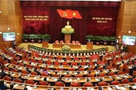 Tổng Bí thư Nguyễn Phú Trọng phát biểu bế mạc Hội nghị lần thứ 6 Ban Chấp hành Trung ương Đảng. (Ảnh: Trí Dũng/TTXVN)