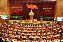 Tổng Bí thư Nguyễn Phú Trọng phát biểu bế mạc Hội nghị lần thứ 6 Ban Chấp hành Trung ương Đảng. (Ảnh: Trí Dũng/TTXVN)
