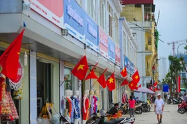 Biển quảng cáo được lắp đồng bộ trên toàn tuyến đường Lê Trọng Tấn (Hà Nội). (Ảnh: PV/Vietnam+)