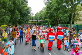 Các em nhỏ đều háo hức khi bước vào một lễ hội hóa trang, đạp xe diễu hành đầy màu sắc. (Ảnh: PV/Vietnam+)