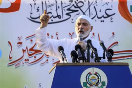 Thủ lĩnh Hamas Ismail Haniyeh phát biểu tại một sự kiện ở thành phố Gaza ngày 21/8/2019. (Ảnh: AFP/TTXVN)