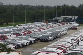Xe ôtô thành phẩm tại Khu phức hợp sản xuất và lắp ráp ôtô Chu Lai-Trường Hải (Quảng Nam). (Ảnh: Đỗ Trưởng/TTXVN)