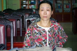 Đối tượng Bùi Thị Hà cùng tang vật. (Ảnh: Nguyễn Hoàng/Vietnam+)