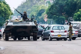  Xe quân sự xuất hiện trên đường phố thủ đô Harare của Zimbabwe ngày 15/11. (Ảnh: AFP/TTXVN)