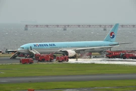 Máy bay Boeing 777 của hãng hàng không Korean Air tại sân bay Haneda ở thủ đô Tokyo, Nhật Bản. (Ảnh: AFP/TTXVN)