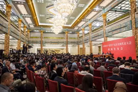 Toàn cảnh buổi họp báo trước phiên khai mạc Đại hội đại biểu toàn quốc lần thứ XIX Đảng Cộng sản Trung Quốc tại Bắc Kinh ngày 17/10 vừa qua. (Ảnh: AFP/TTXVN)