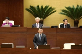 Thống đốc Ngân hàng Nhà nước Việt Nam Lê Minh Hưng trả lời chất vấn của đại biểu Quốc hội. (Ảnh: Phương Hoa/TTXVN)