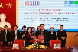 Lãnh đạo hai bên tham gia ký kết. (Ảnh: CTV/Vietnam+)