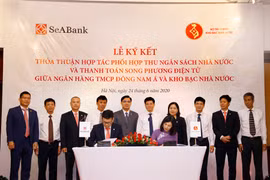 Lãnh đạo hai bên tham gia ký kết. (Ảnh: CTV/Vietnam+)